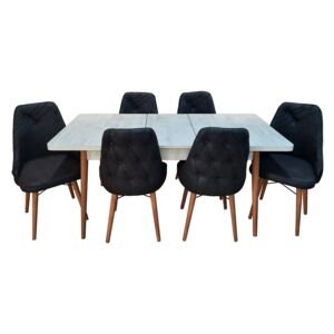Set masă living extensibilă Aris Ash Wood cu 6 scaune Negre