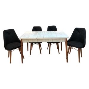 Set masă living extensibilă Aris Ash Wood cu 4 scaune Negre