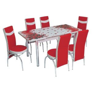 Set masă extensibilă Amaryllis Red și 6 scaune rosu cu alb