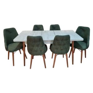 Set masă living extensibilă Aris Ash Wood cu 6 scaune Verde Închis