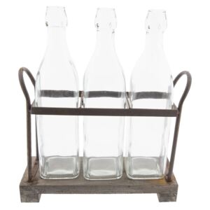 Set 3 sticle cu suport din metal maro