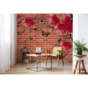 Fototapet - Roses Brick Wall Background Vliesová tapeta - 254x184 cm