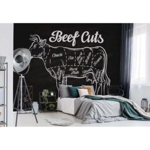 Fototapet GLIX - Retro Poster "Beef Cuts" + adeziv GRATUIT Papírová tapeta - 254x184 cm