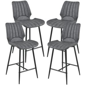 [en.casa]® Set 4 bucati scaune bar Planica, 102,5 x 46,5 cm, imitatie piele/metal, gri inchis