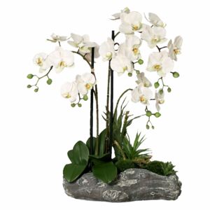 Aranjament orhidee artificială în suport de piatră cu aspect 100% natural, 60 cm