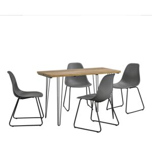 [en.casa]® Set Porto masa design bucatarie cu 4 scaune design, Model 1, MDF/otel/plastic, 82 x 46 x 56 cm, efect lemn/gri inchis