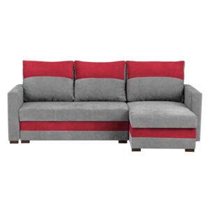 Canapea pe colț, extensibilă, cu 3 locuri și spațiu pentru depozitare Melart Frida, gri - roșu