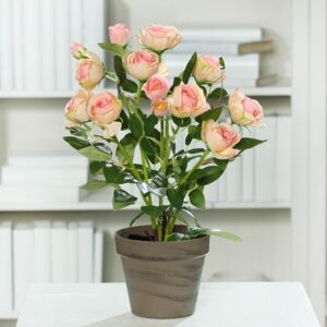 Trandafiri artificiali roz-somon in ghiveci