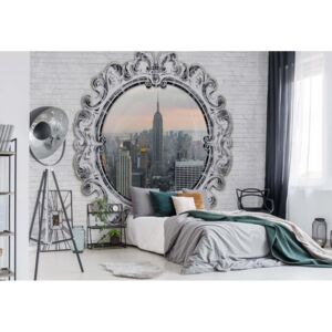 Fototapet - New York City Skyline Ornamental Circular Window Vliesová tapeta - 416x254 cm