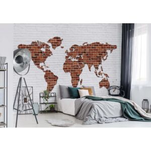 Fototapet - World Map Brick Wall Vliesová tapeta - 208x146 cm