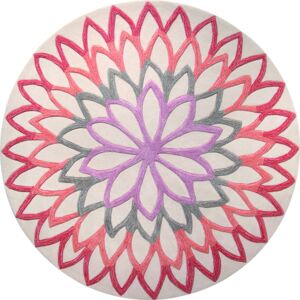 Covor Modern & Geometric Lotus Flower, Acril, Rotund, Rosu, 100x100