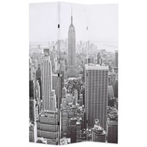 Paravan cameră pliabil, 120x180 cm, New York pe zi, alb/negru