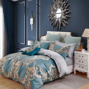 Lenjerie de pat de lux albastră, cu ornament baroc 3 părți: 1buc 160 cmx200 + 2buc 70 cmx80