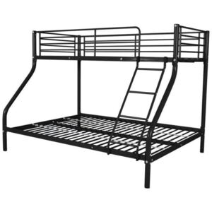 Cadru pat supraetajat copii, negru, 140x200/90x200 cm, metal