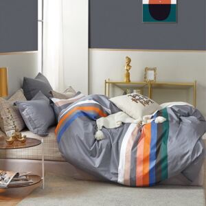Lenjerie de pat gri cu dungi colorate 4 părți: 1buc 160 cmx200 + 2buc 70 cmx80 + cearșaf de pat