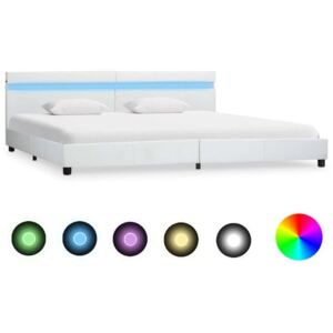 Cadru de pat cu LED, alb, 180 x 200 cm, piele ecologică