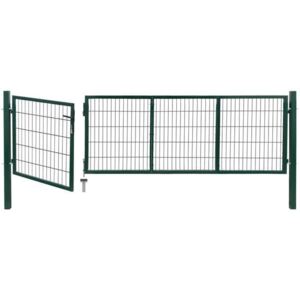 Poartă gard de grădină cu stâlpi, 350 x 100 cm, oțel, verde