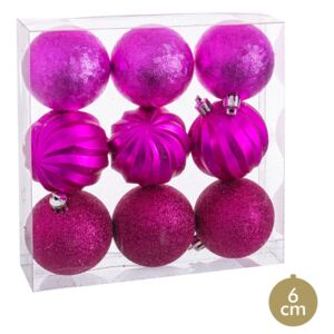 Set 9 globuri de Crăciun în Unimasa, ø 6 cm, roz-fucsia