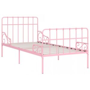Cadru de pat cu bază din șipci, roz, 90 x 200 cm, metal