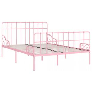 Cadru de pat cu bază din șipci, roz, 120 x 200 cm, metal