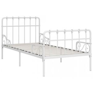 Cadru de pat cu bază din șipci alb 90 x 200 cm metal