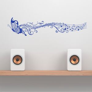 Butterfly with notes - autocolant de perete Albastru 120 x 30 cm