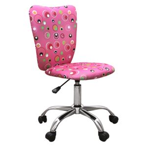 Scaun de birou pentru copii Pink Bubbles, cadru cromat, textil, roz cu buline