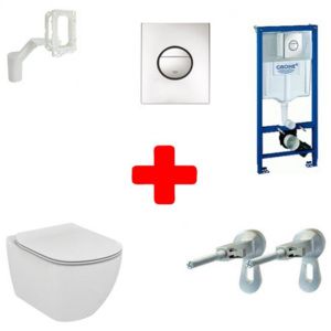 Set PROMO Vas WC suspendat Ideal Standard Tesi, capac si rezervor incastrat Grohe Rapid
