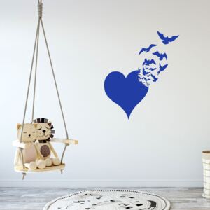 Heart with birds - autocolant de perete Albastru 50 x 60 cm