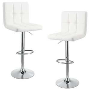 2 x scaune bar design capitonate Model 1 - fara cotiere, rotative, inaltime reglabila, imitatie piele - alb