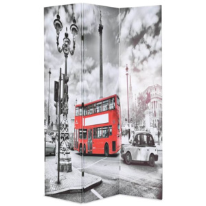 Paravan cameră pliabil, 120x180 cm, autobuz londonez, negru/alb