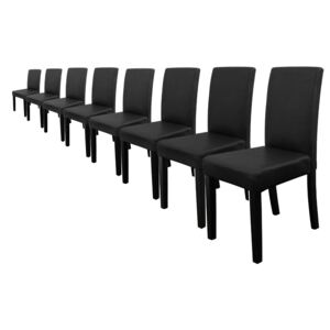 [en.casa]® Set Verona 8 scaune bucatarie, 90 x 42 cm, tapitat, piele sintetica, forma sezut trapezoidala, negru