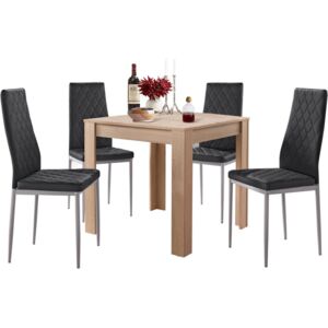 Set masă cu aspect de stejar și 4 scaune negre Støraa Lori and Barak, 80 x 80 cm