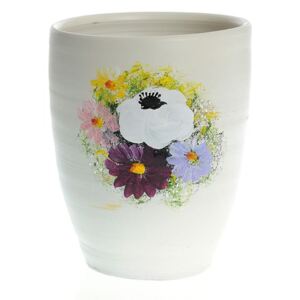 Vaza ceramica alba cu flori multicolore