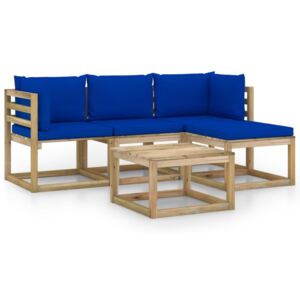 Set mobilier de grădină, 5 piese, cu perne albastre