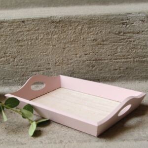 Tava Dolce din lemn natur cu roz 15x23 cm