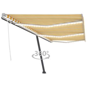 Copertină retractabilă manual cu LED, galben și alb, 600x300 cm