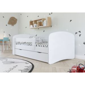 Pat pentru copii cu bariera Ourbaby - alb Loki 180x80 cm pat fără spațiu de depozitare