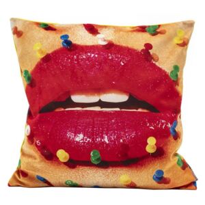 Perna decorativa patrata multicolora din poliester 50x50 cm Mouth With Pins Toiletpaper Seletti