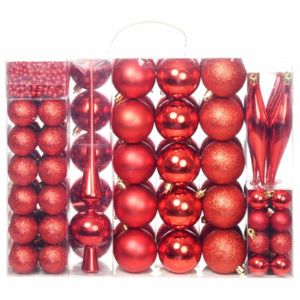 Set globuri de Crăciun 113 piese, 6 cm Roșu