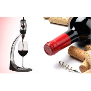 Decantor de vin cu suport, 40 x 18,5 x 16 cm, sticlă și plastic