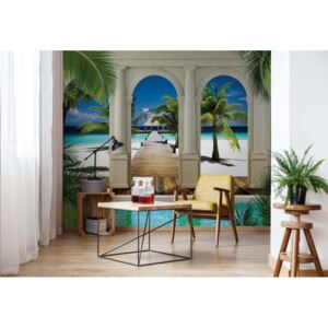 Fototapet - Tropical Beach 3D Archway View Vliesová tapeta - 416x254 cm