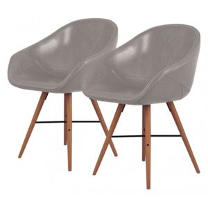 Set de 2 scaune tip fotoliu Restol I, imitatie de piele/lemn masiv de fag, gri
