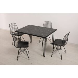 Set masa marmorata negru-gri + 4 scaune metal, Dream Homs, negru 80 x 120 x 75 cm