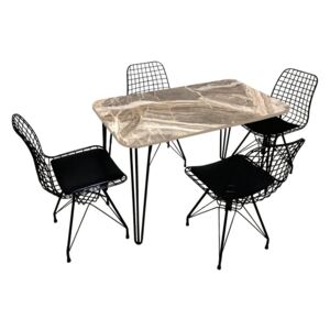 Set masa marmorata cu 4 scaune metal, Diana Homs, maro/negru 70 x 108.5 cm