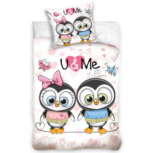 Lenjerie de pat pentru copii U Me PinguiniBonnie și Clyde, 140 x 200 cm, 70 x 80 cm