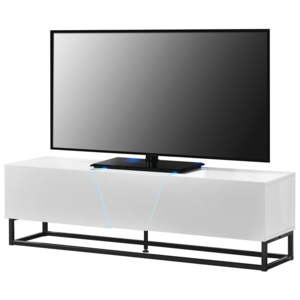Comoda TV cu LED AANT-0331, 140 x 35 x 41 cm, MDF/metal, cu 2 dulapuri, alb lucios/negru