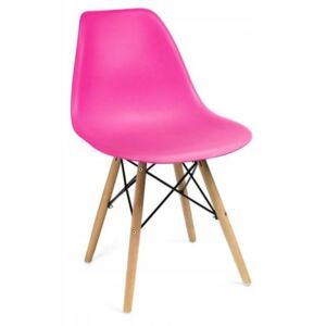 Scaun stil scandinav, plastic, lemn, roz, 45x55x79.5 cm