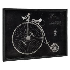 [art.work] Design fotografie de perete pe placa de aluminiu Model 12 - bicicleta roti inalte (desen tehnic) - 50x70x2,8cm, cu rama lemn
