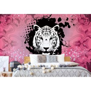 Fototapet - Tiger Pyschedelic Design Pink Papírová tapeta - 184x254 cm